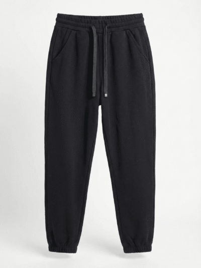 بنطلون جوجر أسود قصة عادية بأستك من تحت