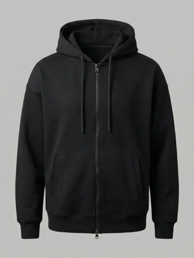 هودي بغطاء رأس بسحاب مزدوج بقصة مربعة